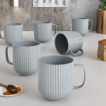 The Earth Store Microwave Safe Pastel Fringe Grey Ceramic Coffee/Milk Mug with Handle Best Gift to Friends, Anniversary(Set of 6)