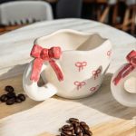 Handmade & Handpainted Cute Pinierest-Inspired 3D Realistic Bow Ceramic Mug | Microwave Safe Coffee Mug | 200 ml Ceramic Tea Cup | Gifting Mug for Birthday & Special Occasions