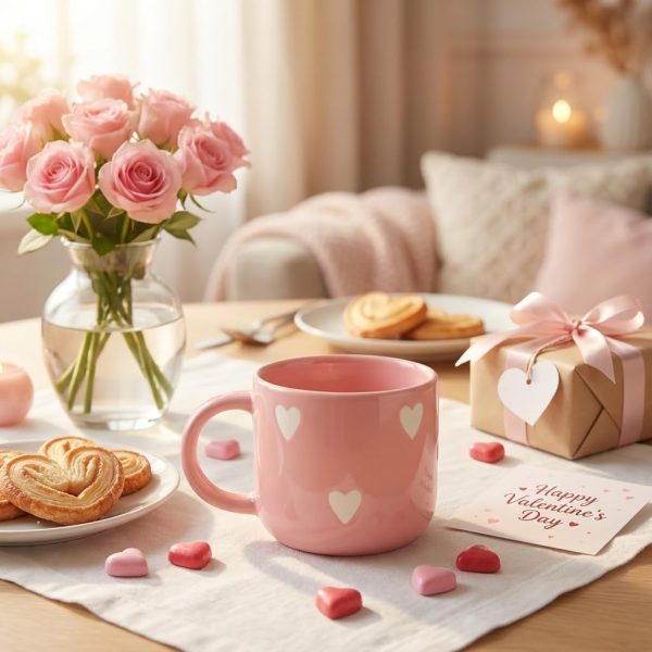 Pink Ceramic Coffee Mug Heart Design 250ml | Cute Tea Cup Valentine Christmas Gift for Women Her Girlfriend Wife Mom | Handmade Pottery Drinkware Kitchen Decor | Pastel Pink Aesthetic