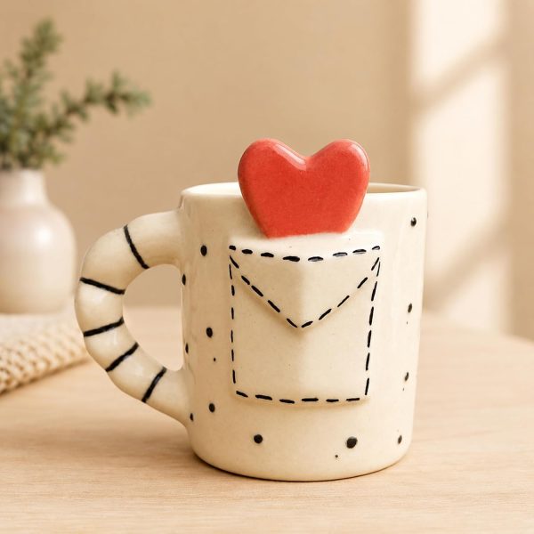 Love Letter Heart Ceramic Coffee Mug 240ml | Cute Romantic Tea Cup for Girls Women | Microwave Safe + Dishwasher Safe | Gift for Girlfriend Wife Best Friend Mom | Valentine Anniversary Birthday