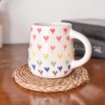 Ceramic Mug with Rainbow Heart Design | Colorful Pop Heart Pattern Coffee Mug for Home & Office | Tea Cups Unique Pottery Gift, 260 ML