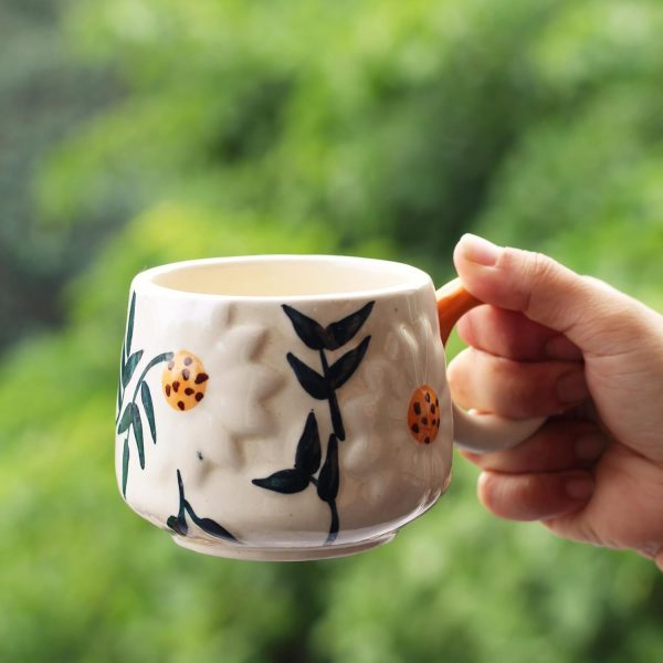 Ceramic Handcrafted Cups for Coffee Chai Tea – Microwave and Diswasher Safe (Sunflower Mug), 300 ml