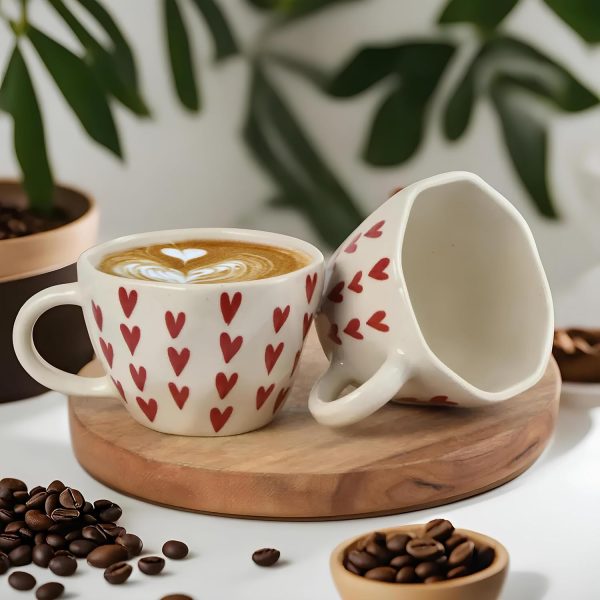 Ceramic Coffee Mug with Red Hearts Pattern, White (Standard, 1, Count)