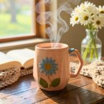 Handmade Ceramic Mug with 3D Floral Design – Daisy Flower Coffee Cup, Textured Art Mug, Unique Gift for Tea Coffee Lovers, 240ml (Pink)