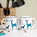 The Earth Store Stag Blue Coffee Mugs Set of 2 to Gift to Best Friends, Coffee Mugs, Microwave Safe Ceramic Mugs,(300 ml Each)