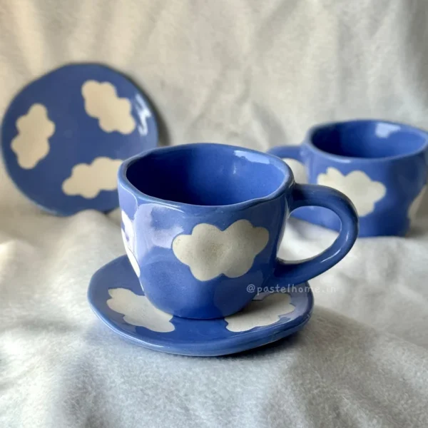 candy blue cloud mug & saucer set