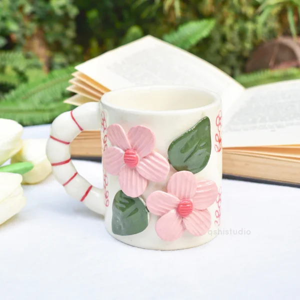 Ceramic Coffee Mug – Pink 3D Flower