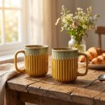 Handmade Ceramic Coffee Mug Set of 2 Yellow Glaze | 220ml Each Drip Design | Microwave Dishwasher Safe | Valentine Gift for Couple Friend Family | Elegant Tea Cup Pair for Home Office Kitchen Use