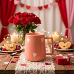 Peach Pink Ceramic Coffee Mug Heart Design 300ml | Cute Tea Cup Valentine Christmas Gift for Women Her Girlfriend Wife Mom | Handmade Pottery Drinkware Kitchen Decor | Pastel Pink Aesthetic