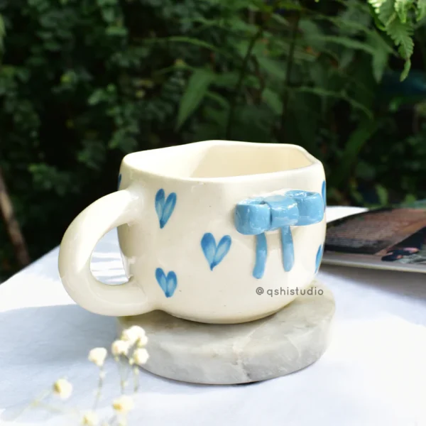 Ceramic Coffee Mug – Blue Heart Bow