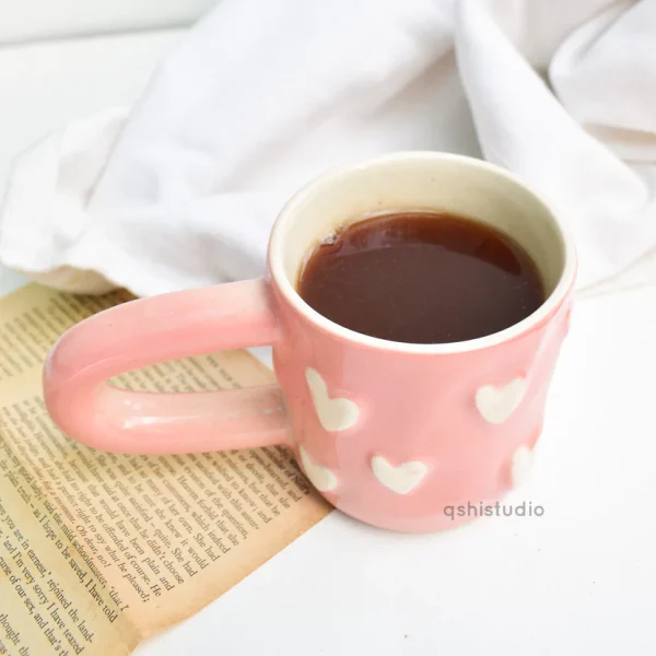 Romantic Ceramic Mug – Pink Cupid Heart