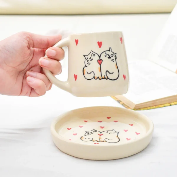 Tea Cup & Small Coaster Set – Cat Couple
