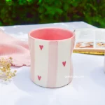 Ceramic Tea Cup Pinch Tumbler - Striped Hearts Pink