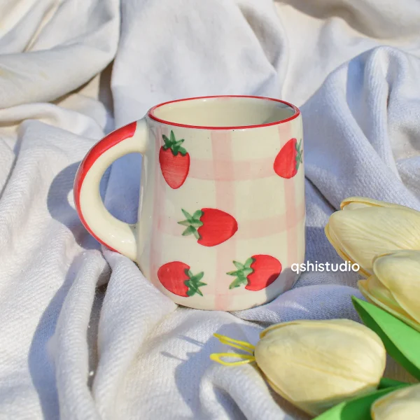 Ceramic Handmade Mug – Checked Strawberry