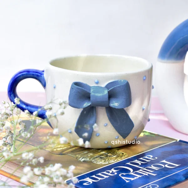 Ceramic Coffee Mug – Blue Bow