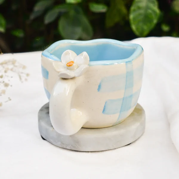Handmade Ceramic Cups – Daisy (Blue)