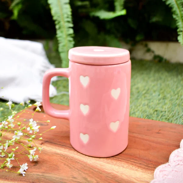 Ceramic Mug With Lid – Pink Heart