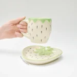 White/Purple Strawberry Tea Cup & Plate Set