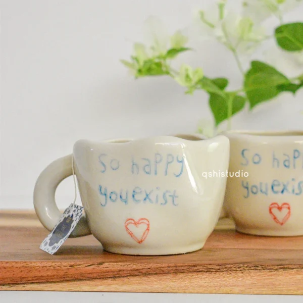 Adorable Cute Handmade Ceramic Coffee Mug – Happy