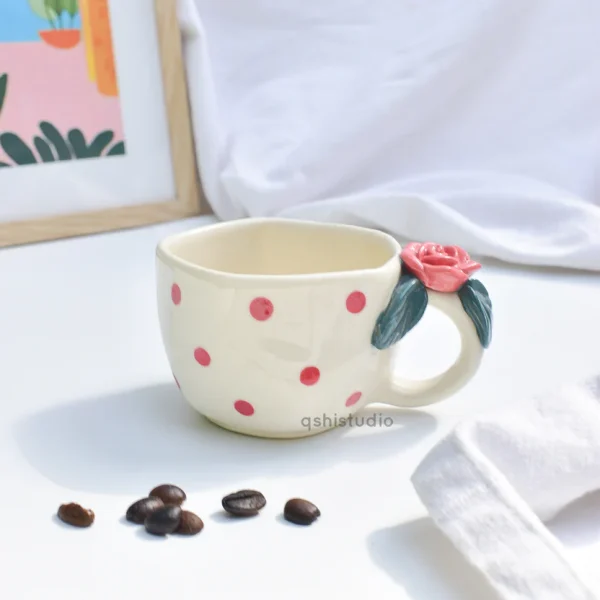 Pinterest Ceramic Mug – Red Rose Bush Dots